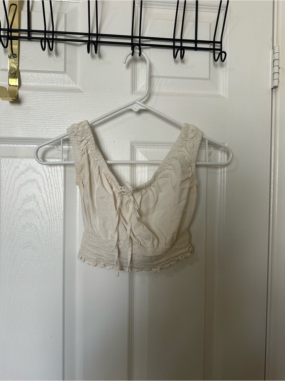 Brandy Melville Cream Smocked Crop Tank Top